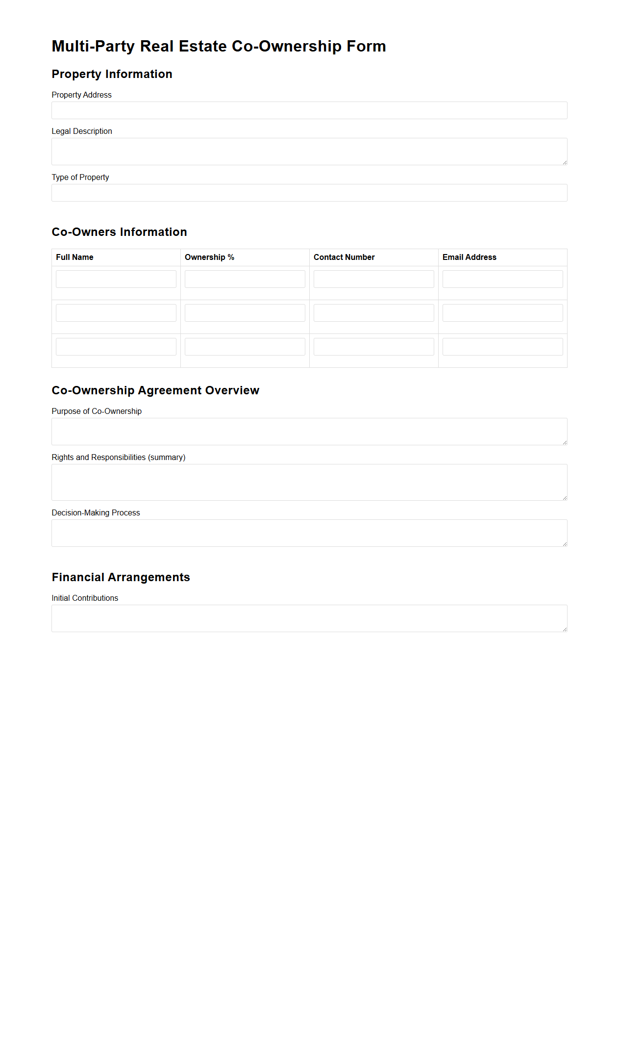 Multi-Party Real Estate Co-Ownership Form