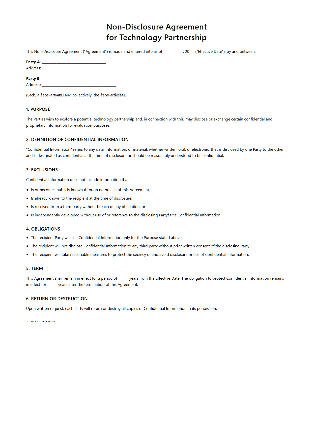 Non-Disclosure Agreement for Technology Partnership