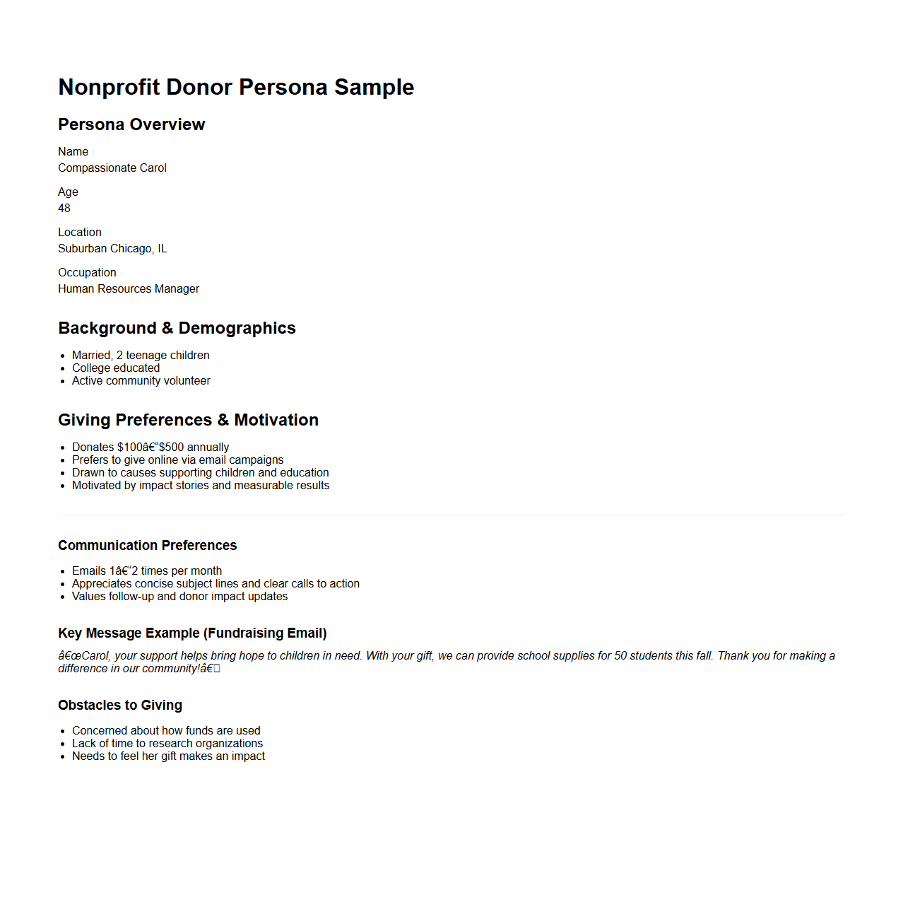Nonprofit Donor Persona for Fundraising Email Outreach