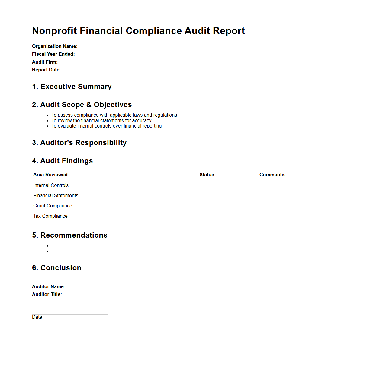Nonprofit Financial Compliance Audit Report Example