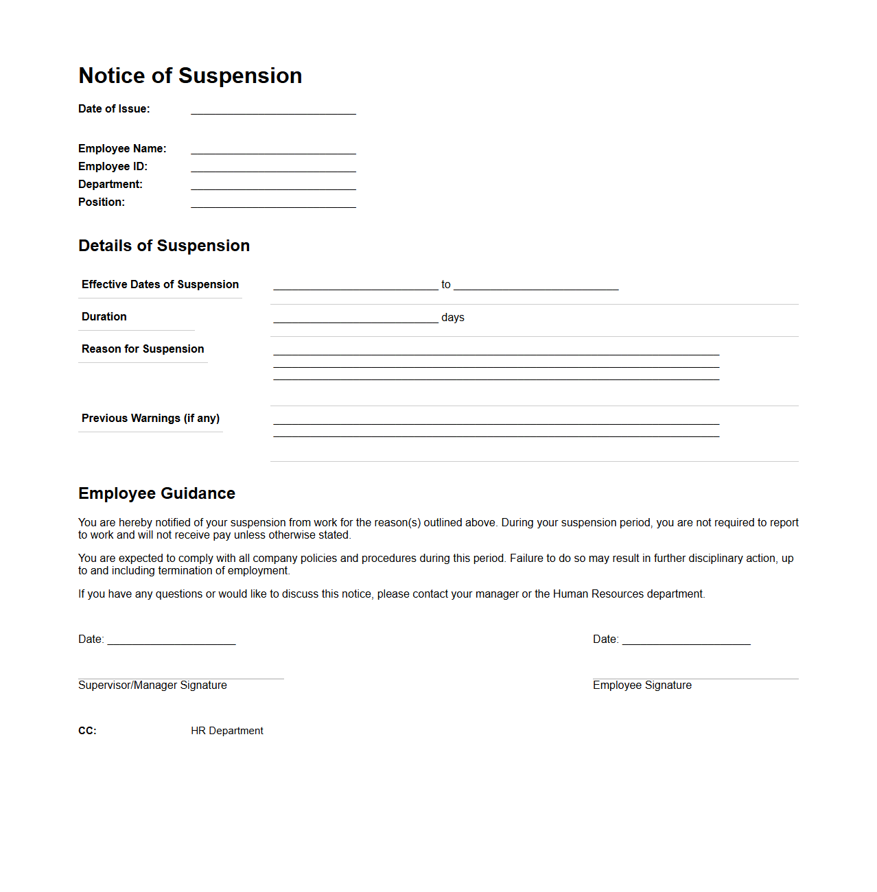 Notice of Suspension for Workplace Misconduct