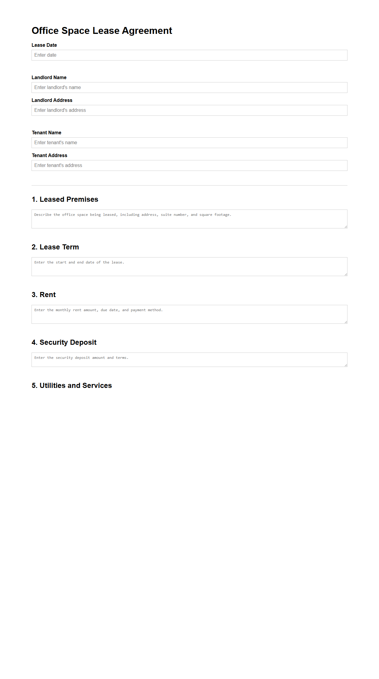 Office Space Lease Agreement Template