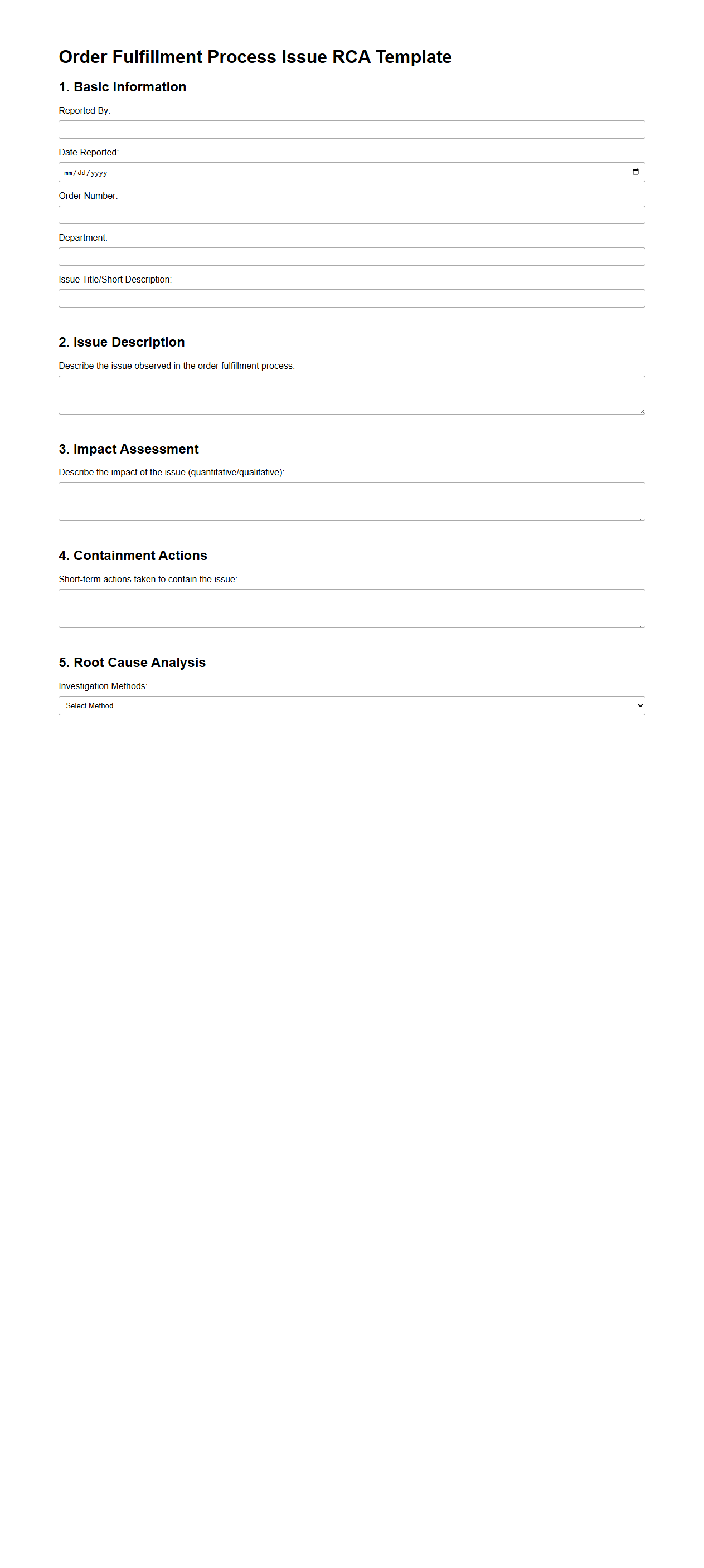 Order Fulfillment Process Issue RCA Template