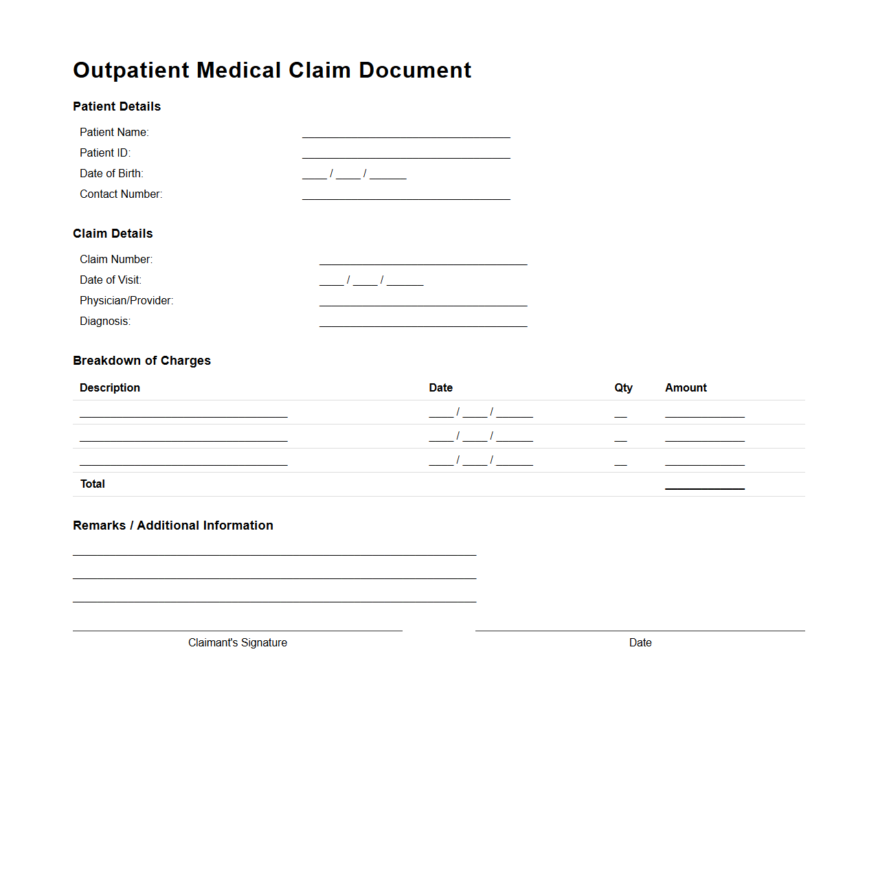 Outpatient Medical Claim Document Sample