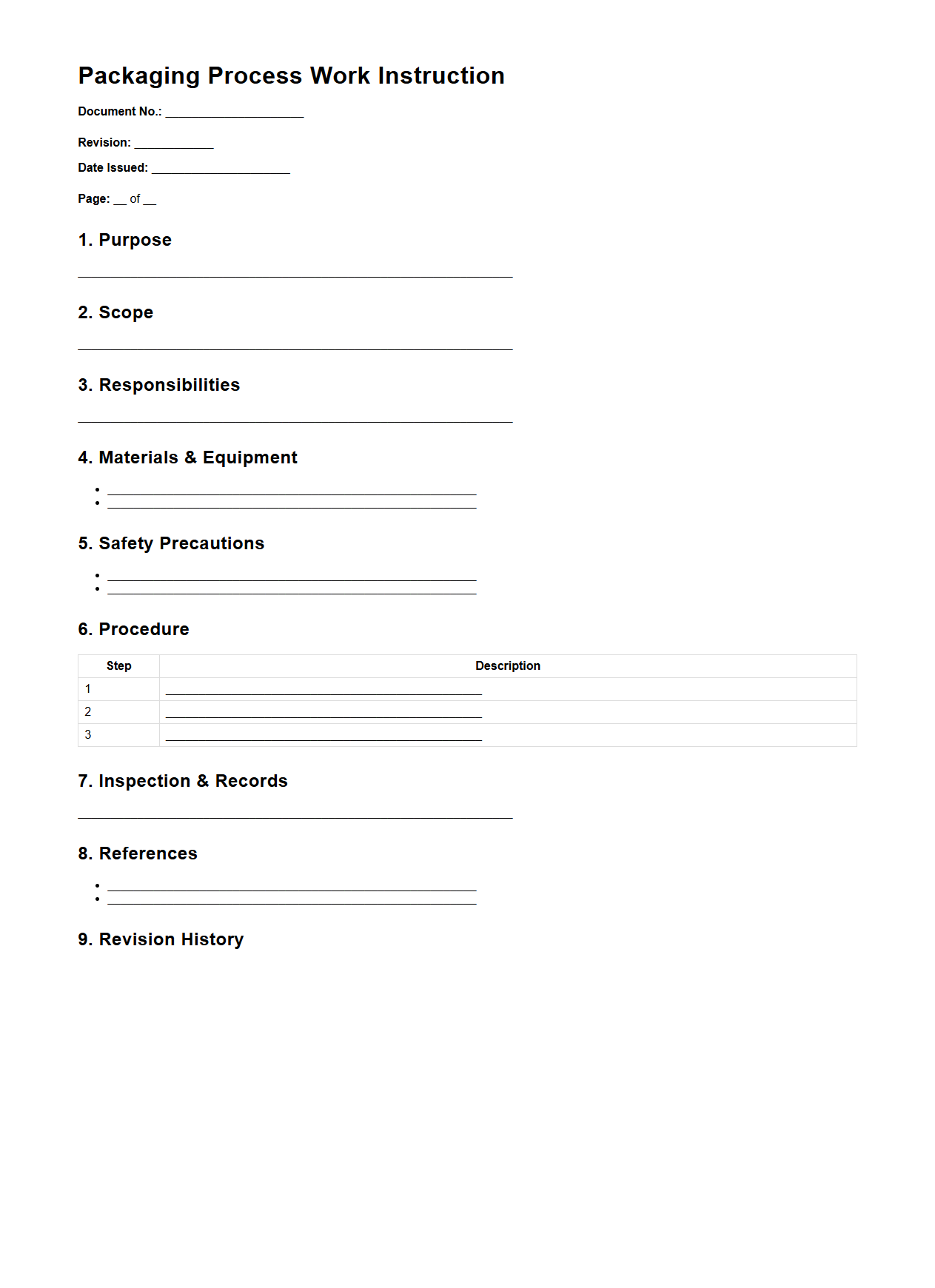 Packaging Process Work Instruction Layout