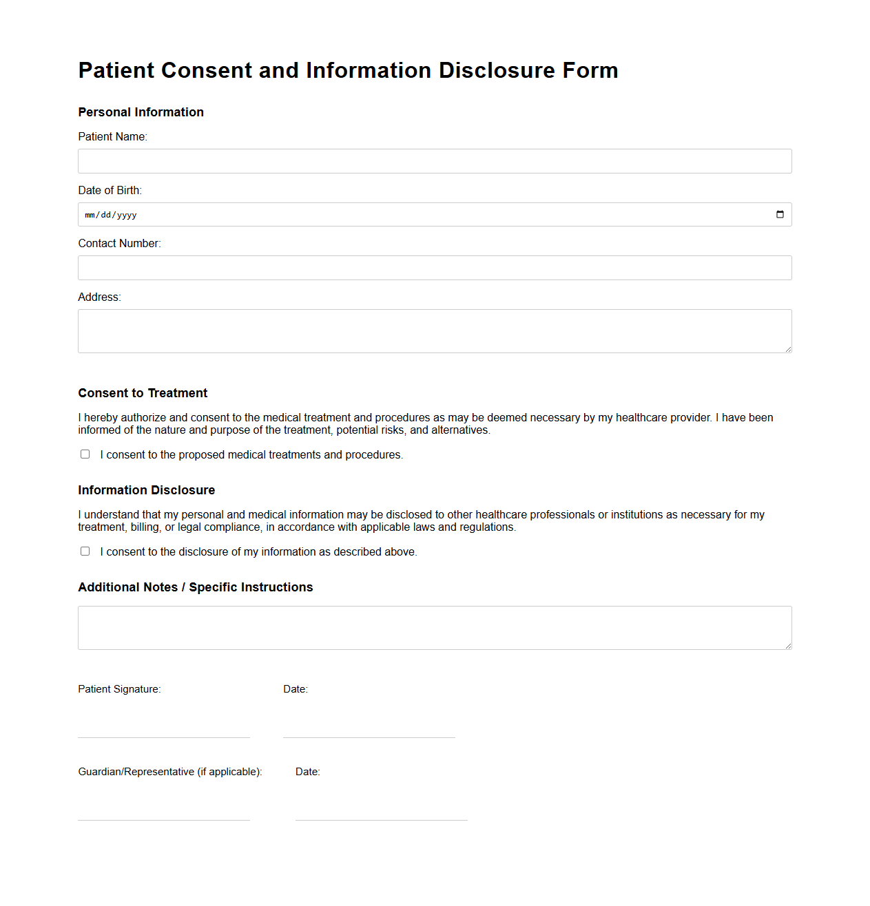 Patient Consent and Information Disclosure Form