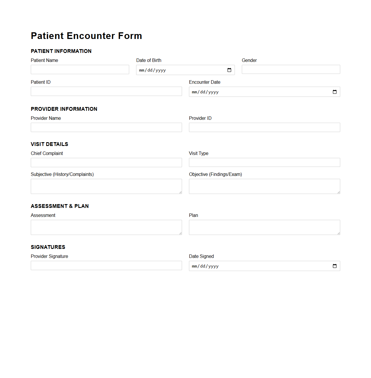 Patient Encounter Form Template