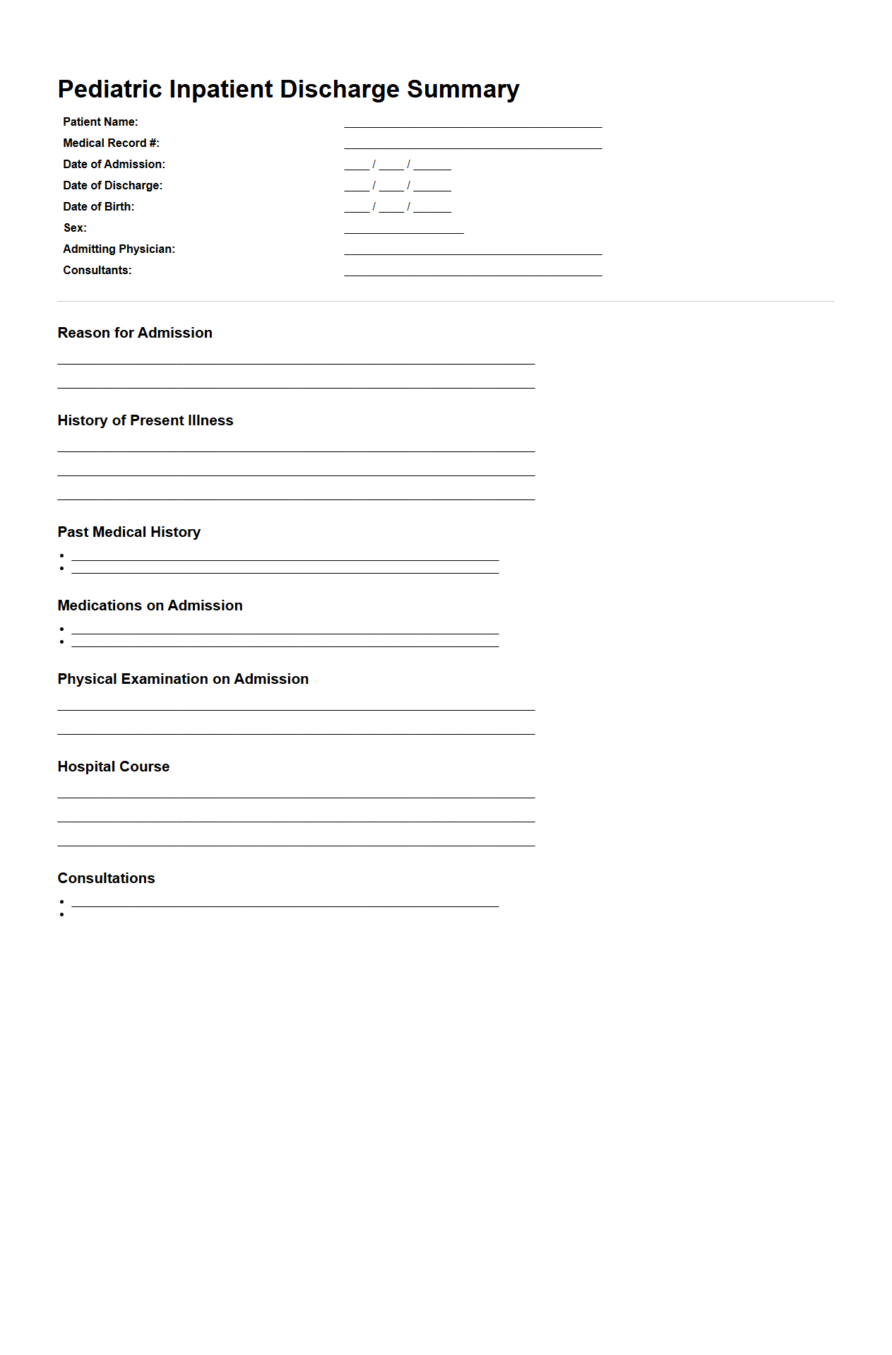 Pediatric Inpatient Discharge Summary Example