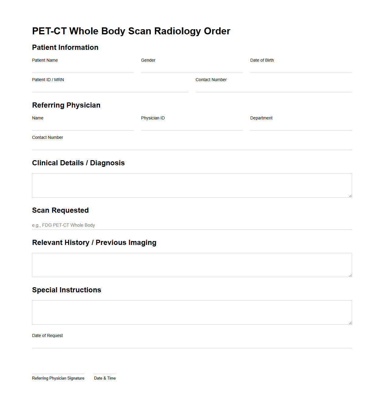 PET-CT Whole Body Scan Radiology Order Example