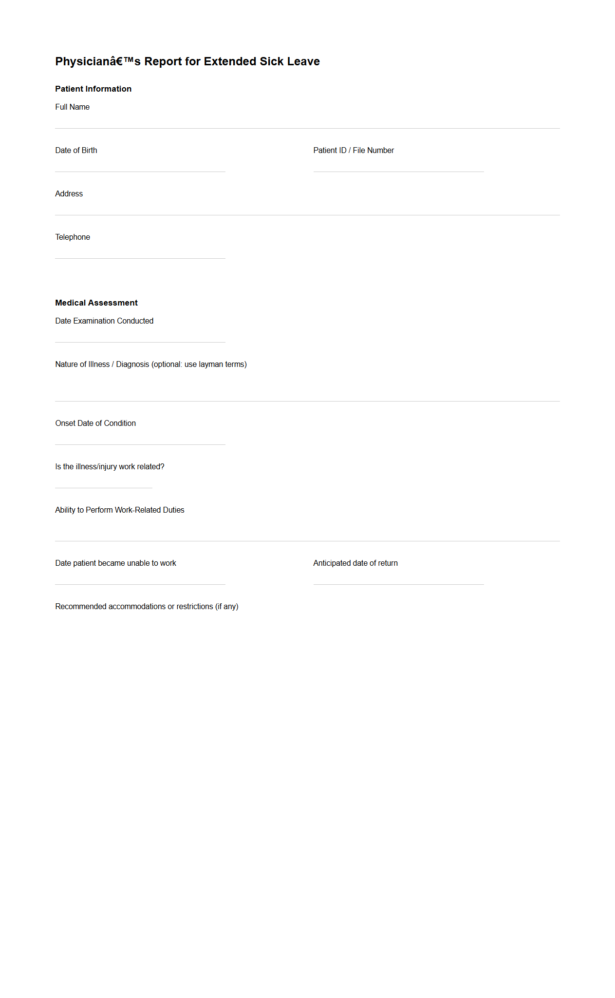 Physician’s Report for Extended Sick Leave