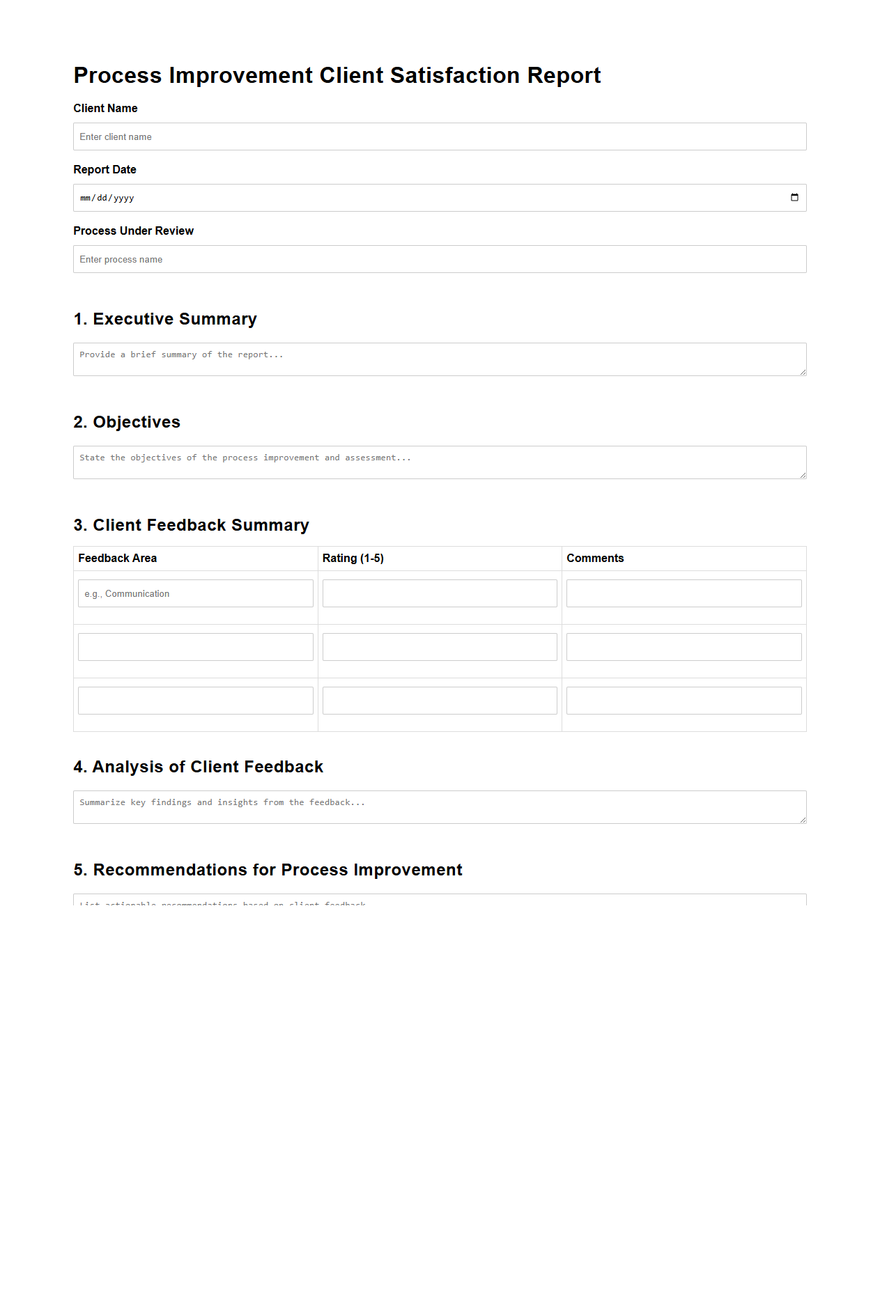 Process Improvement Client Satisfaction Report Template