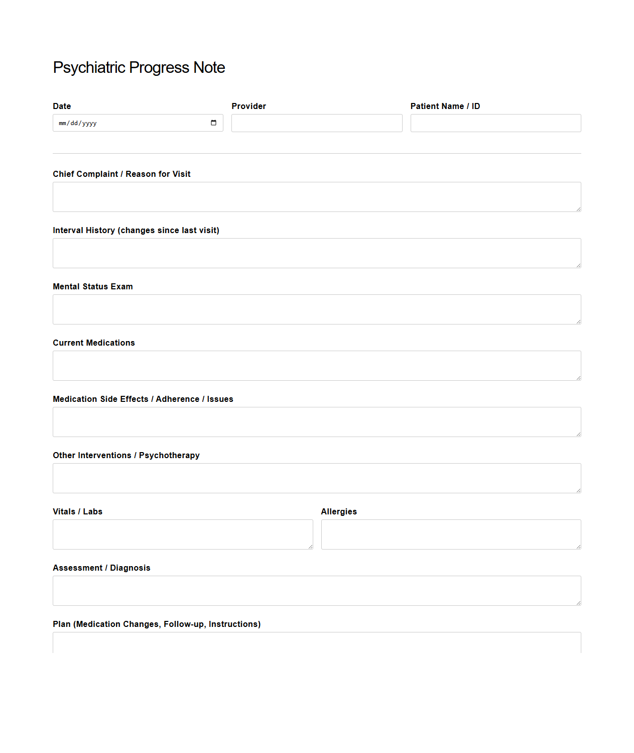Psychiatric Progress Note Template for Medication Management