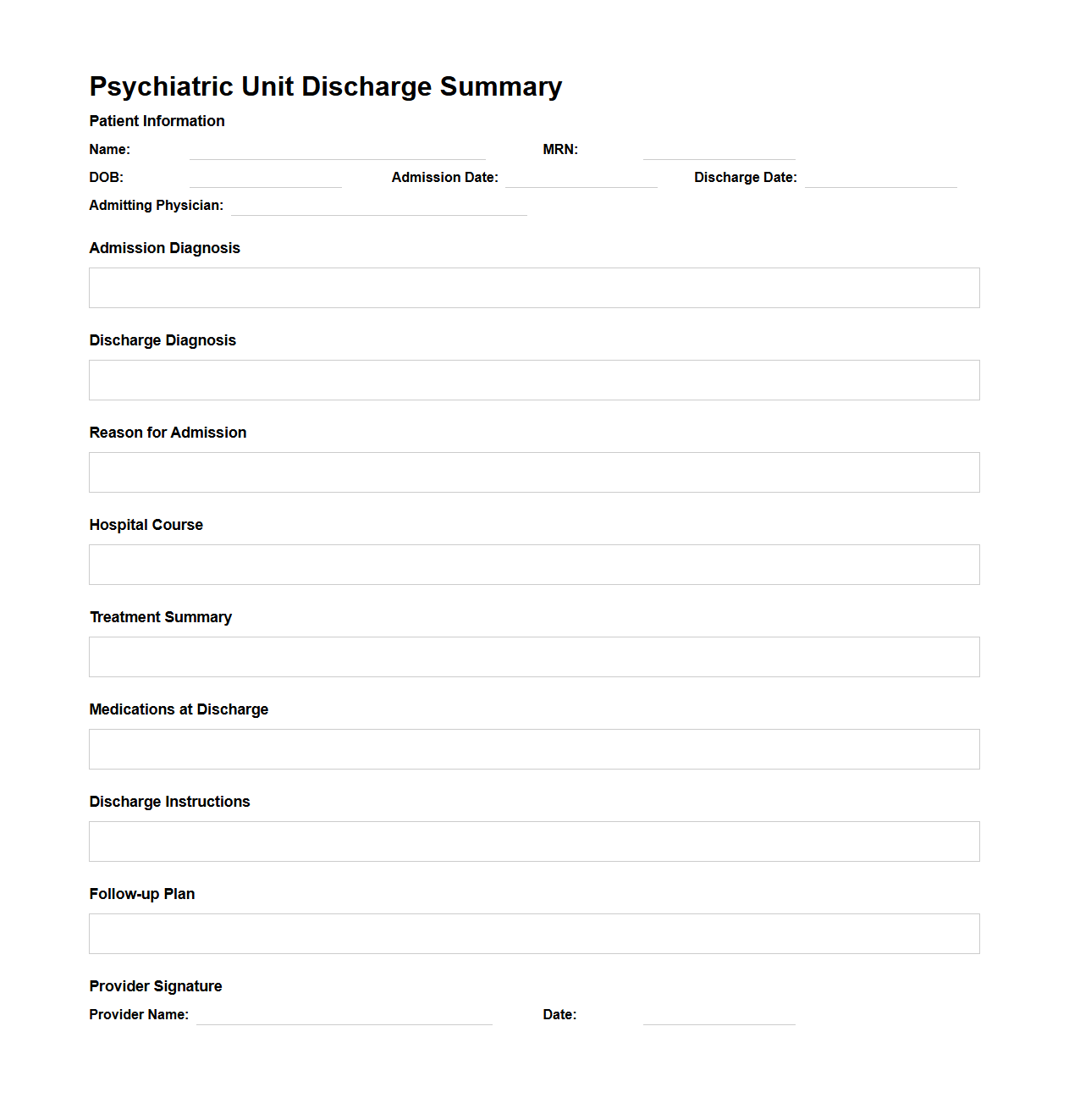 Psychiatric Unit Discharge Summary Sample