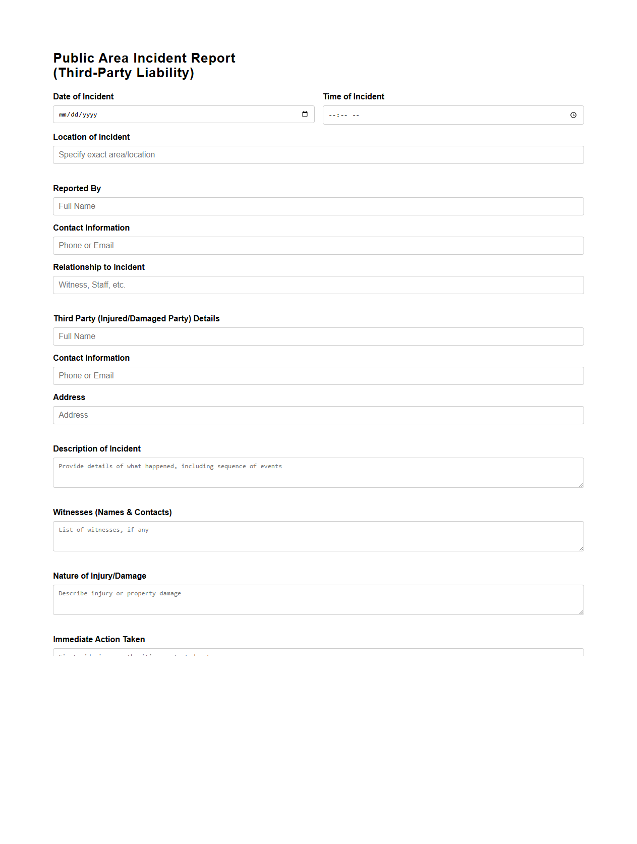 Public Area Incident Report for Third-Party Liability