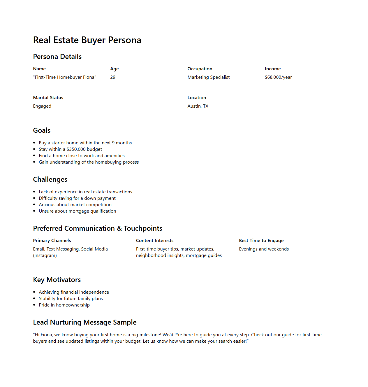 Real Estate Buyer Persona for Lead Nurturing Campaigns