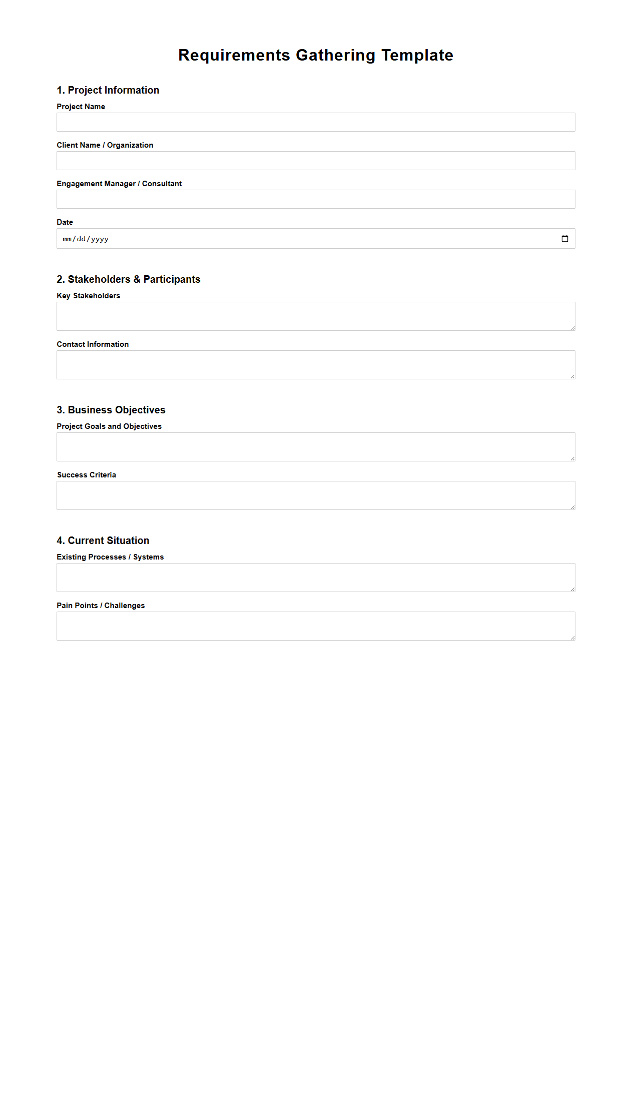 Requirements Gathering Template for Consulting Engagements