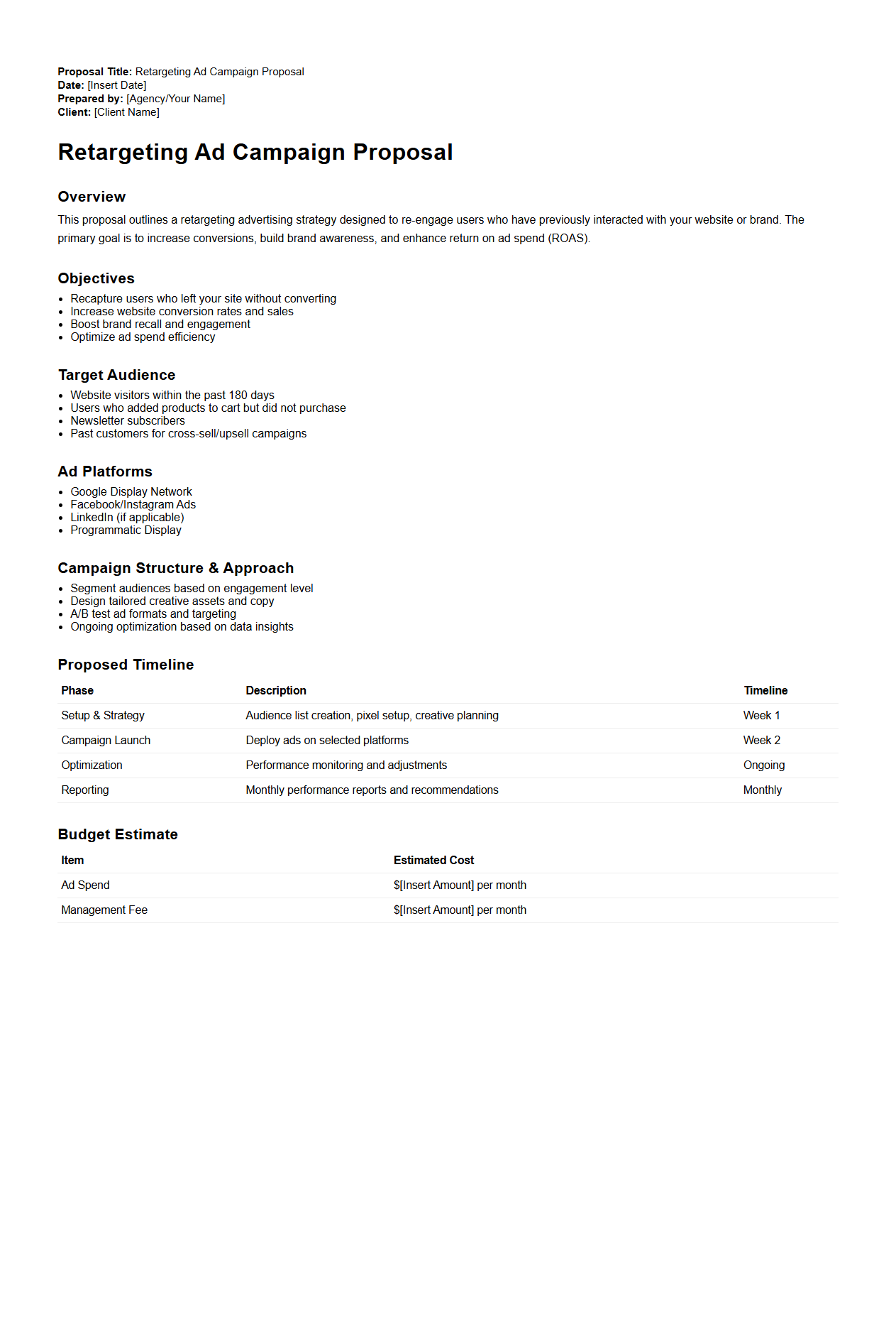 Retargeting Ad Campaign Proposal Sample