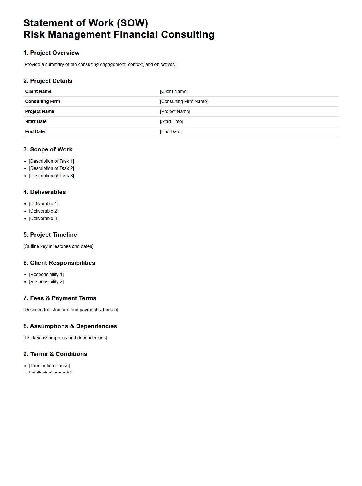 Risk Management Financial Consulting SOW Format