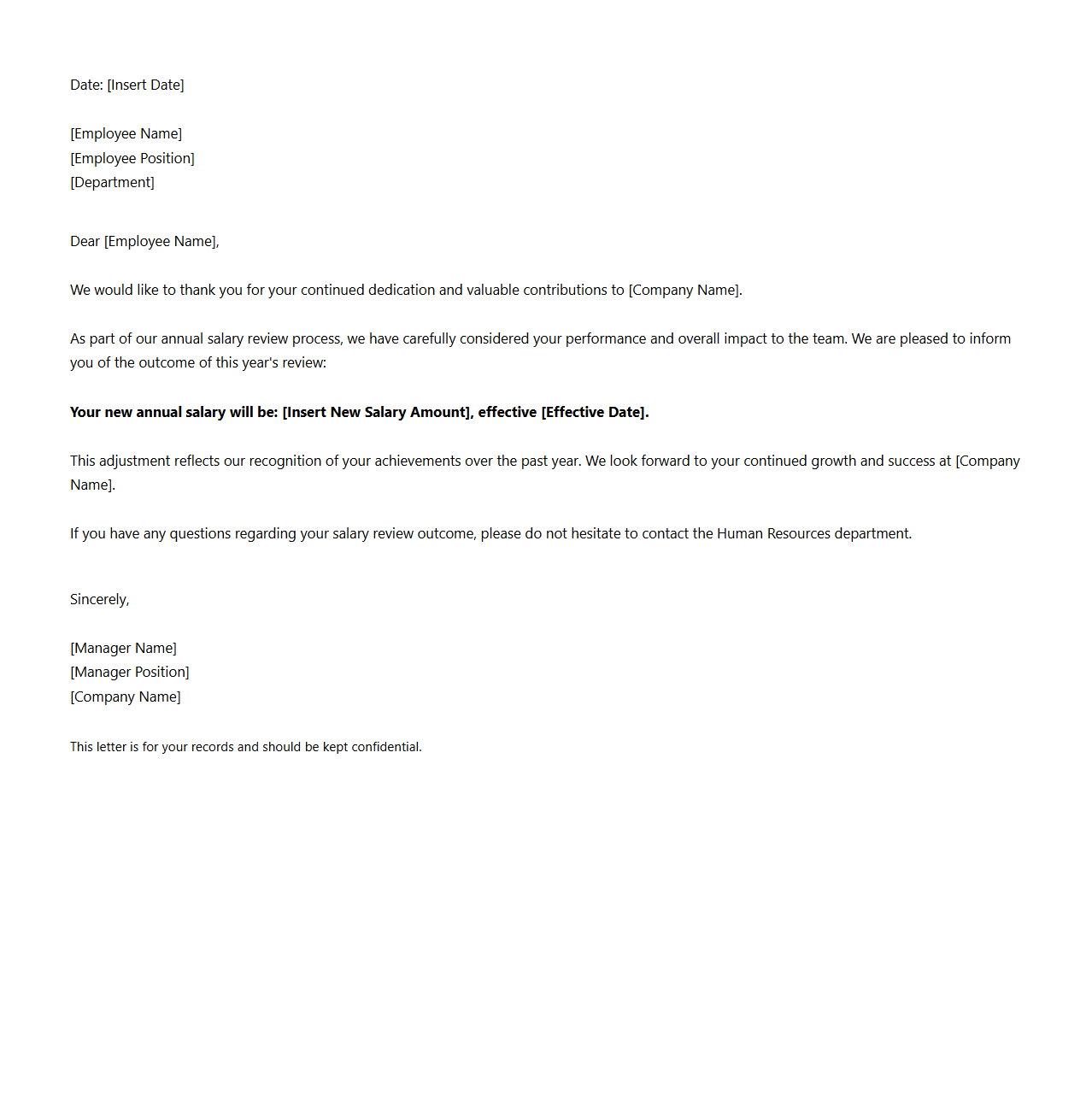 Salary Review Outcome Communication Letter