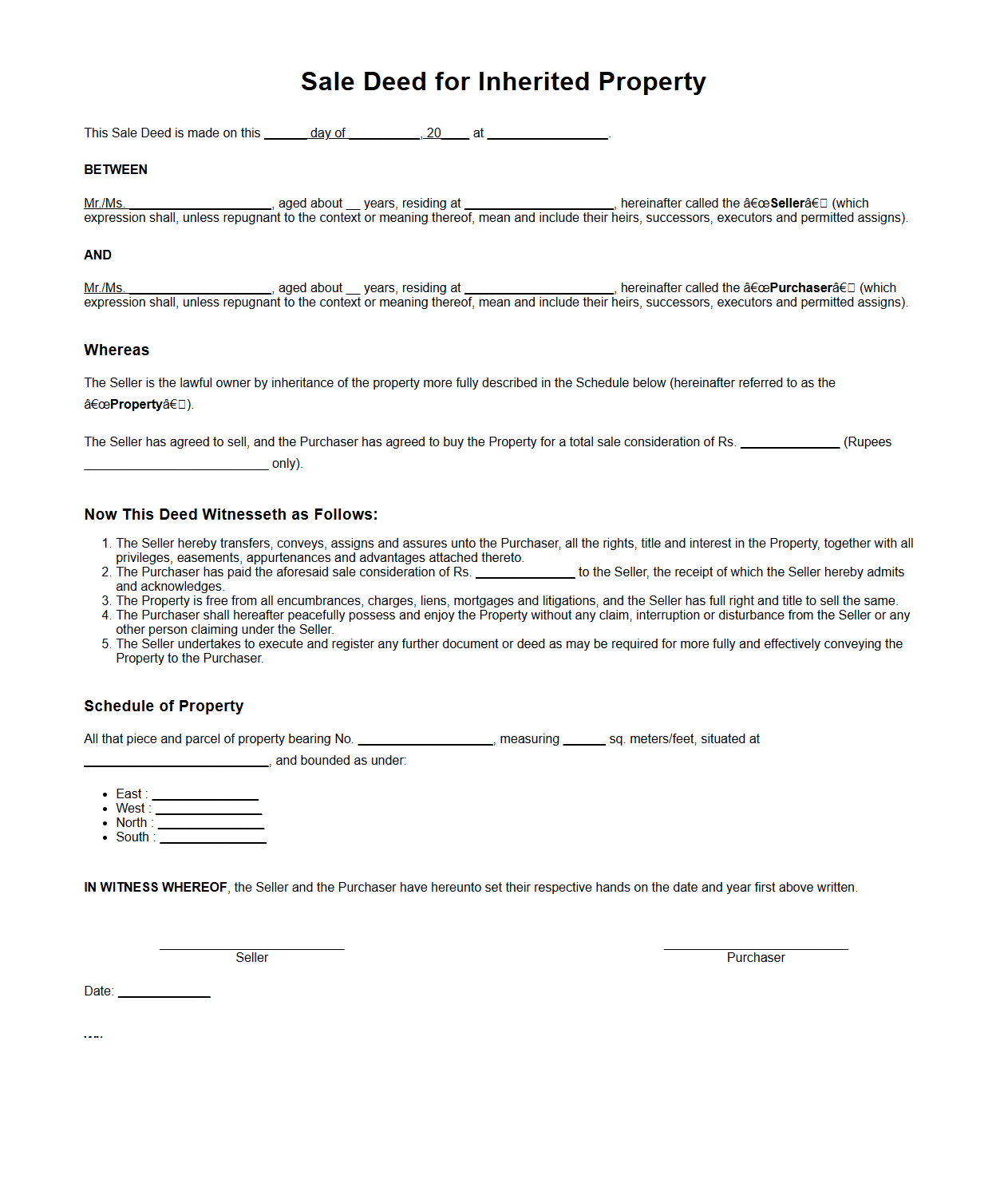 Sale Deed for Inherited Property Document