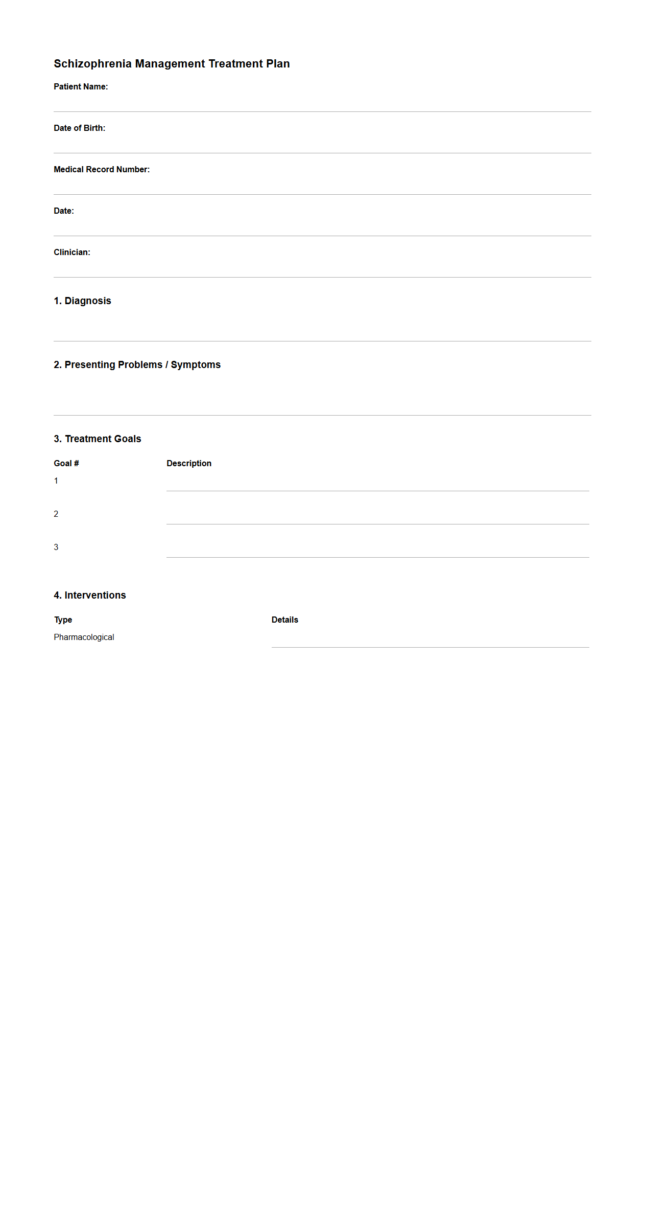 Schizophrenia Management Treatment Plan Format