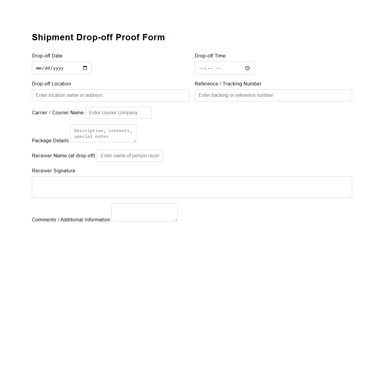 Shipment Drop-off Proof Form