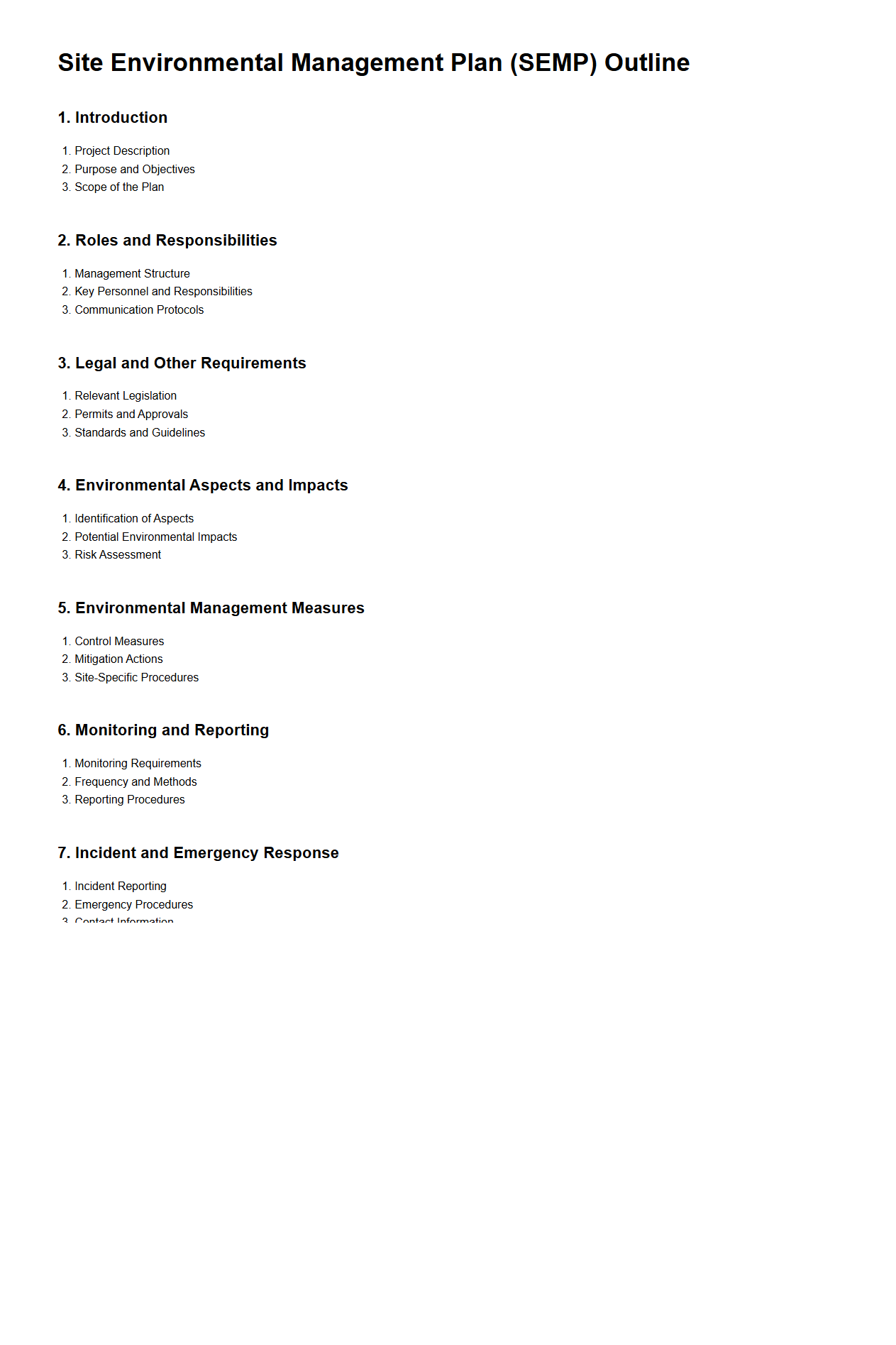 Site Environmental Management Plan Outline