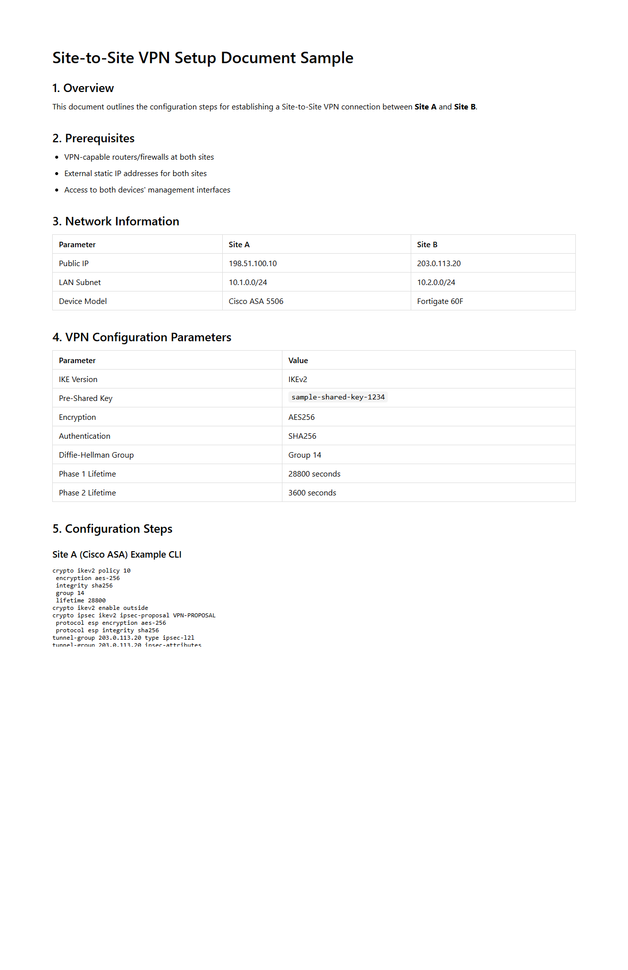 Site-to-Site VPN Setup Document Sample
