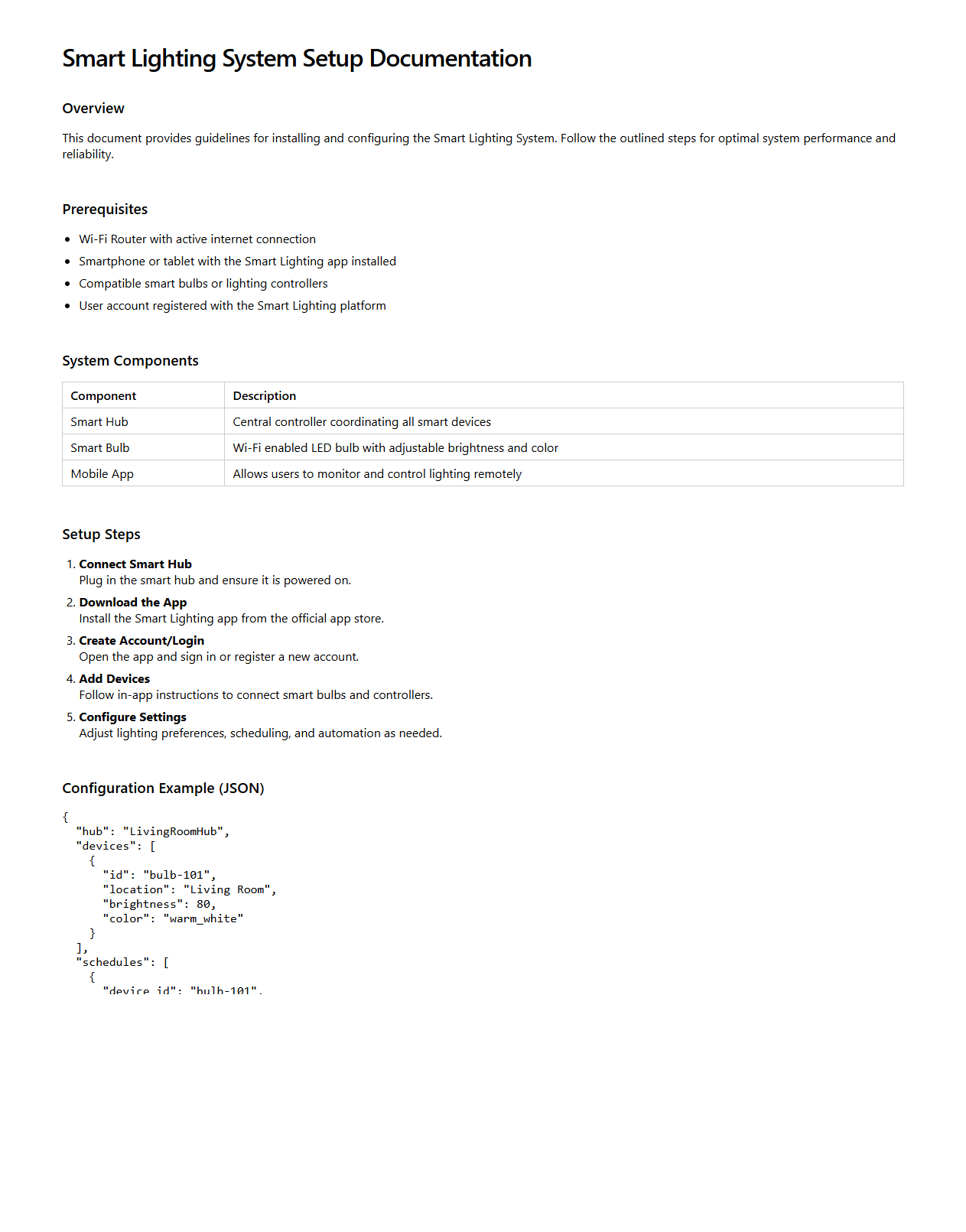Smart Lighting System Setup Documentation
