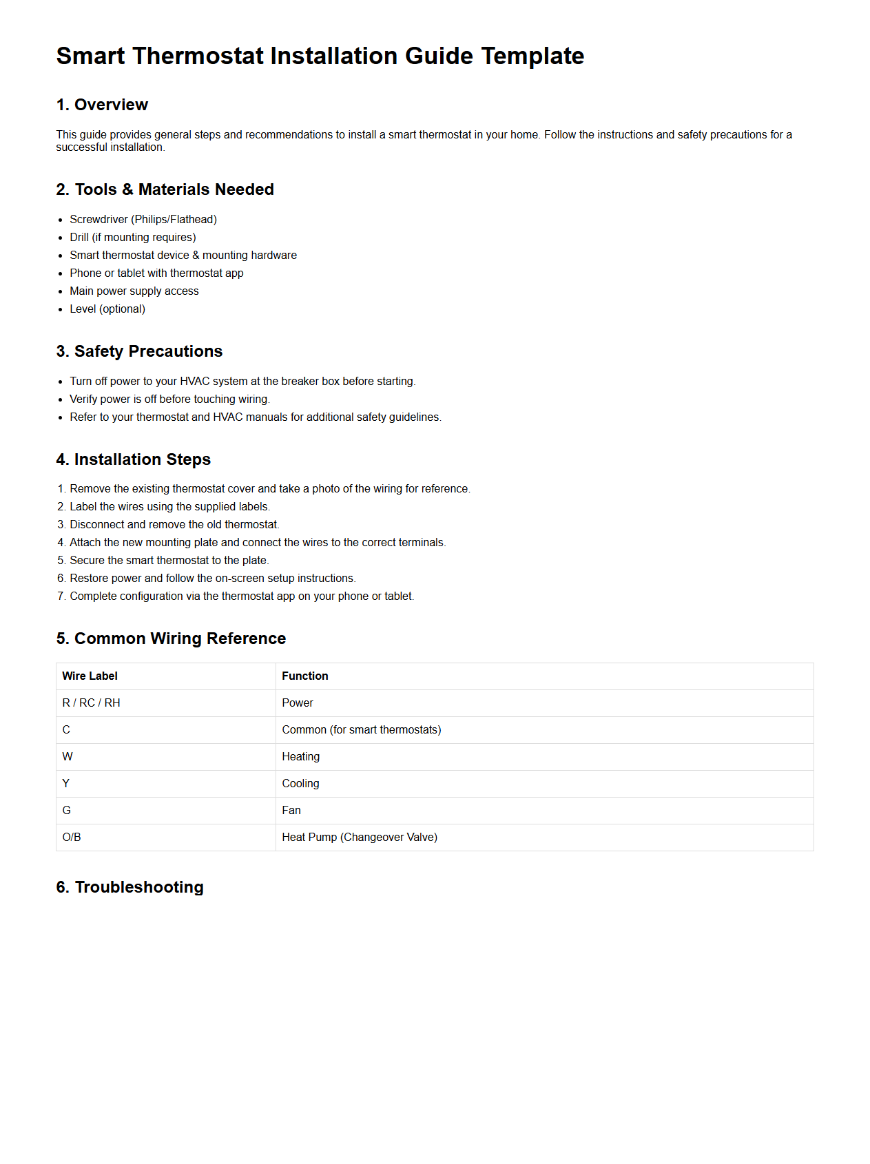 Smart Thermostat Installation Guide Template