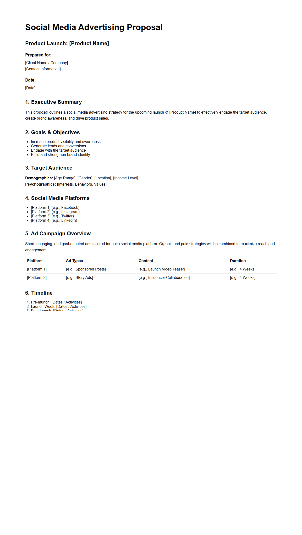 Social Media Advertising Proposal Template for Product Launch