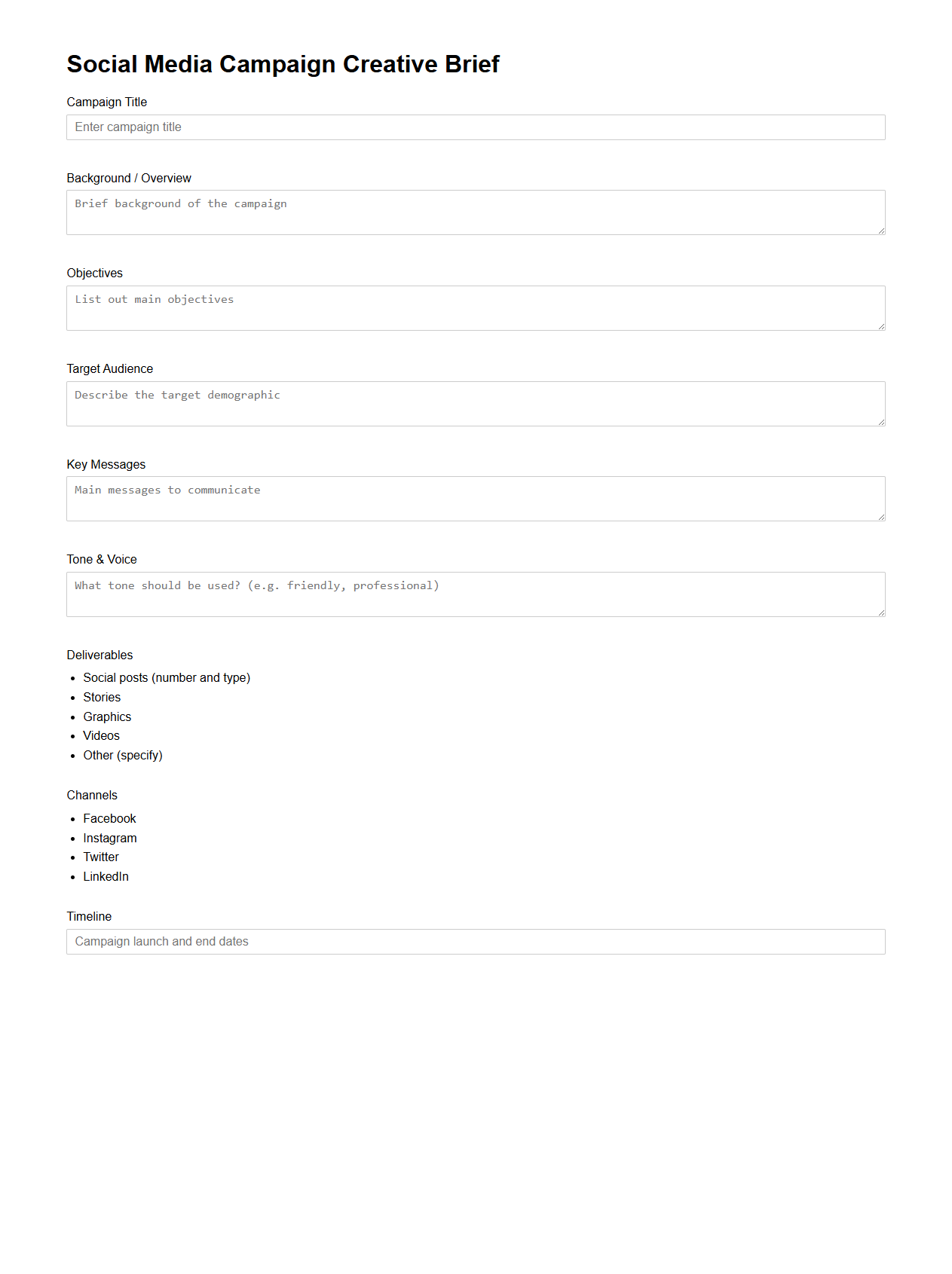 Social Media Campaign Creative Brief Sample