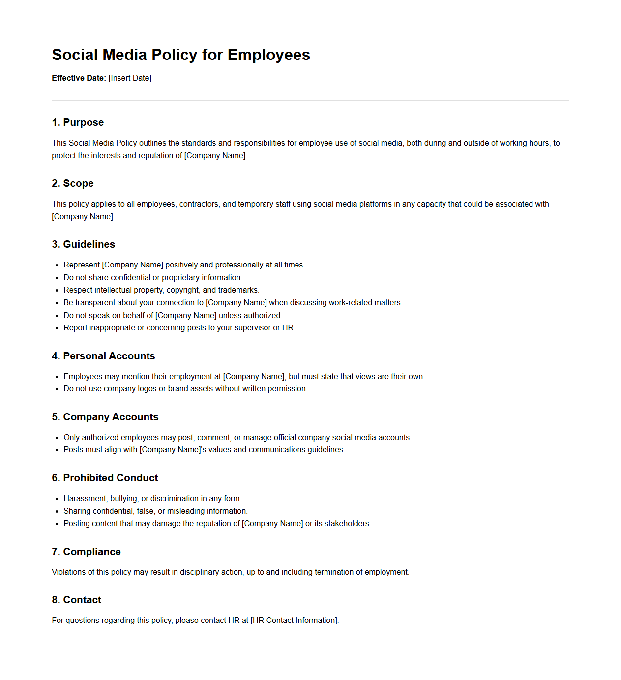 Social Media Policy for Employees