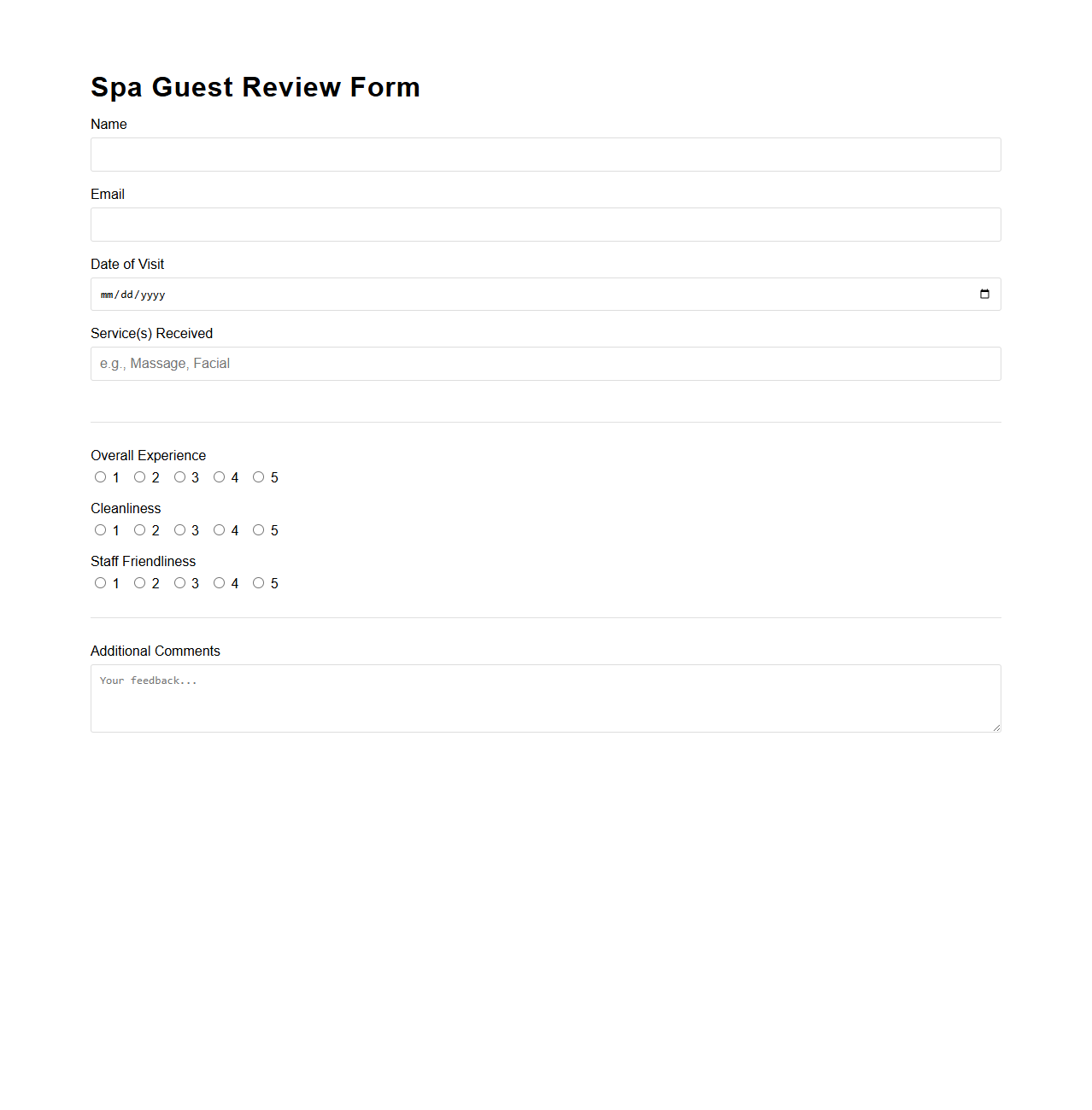 Spa Guest Review Form