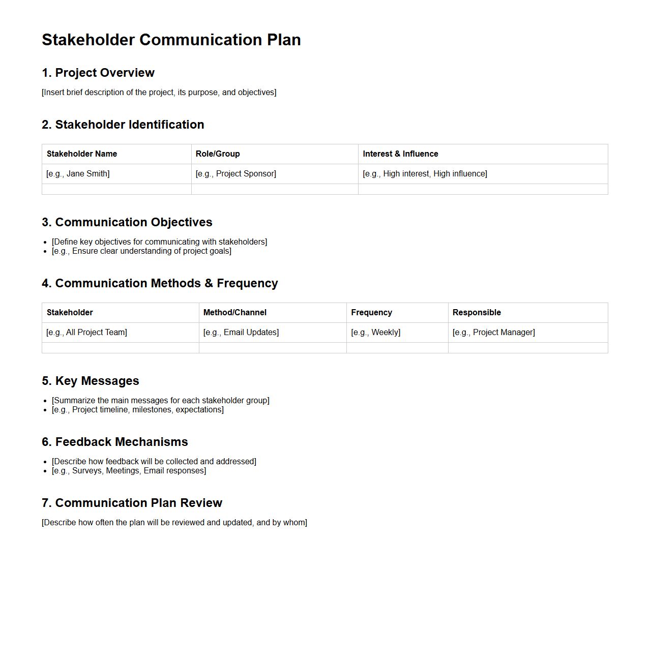 Stakeholder Communication Plan
