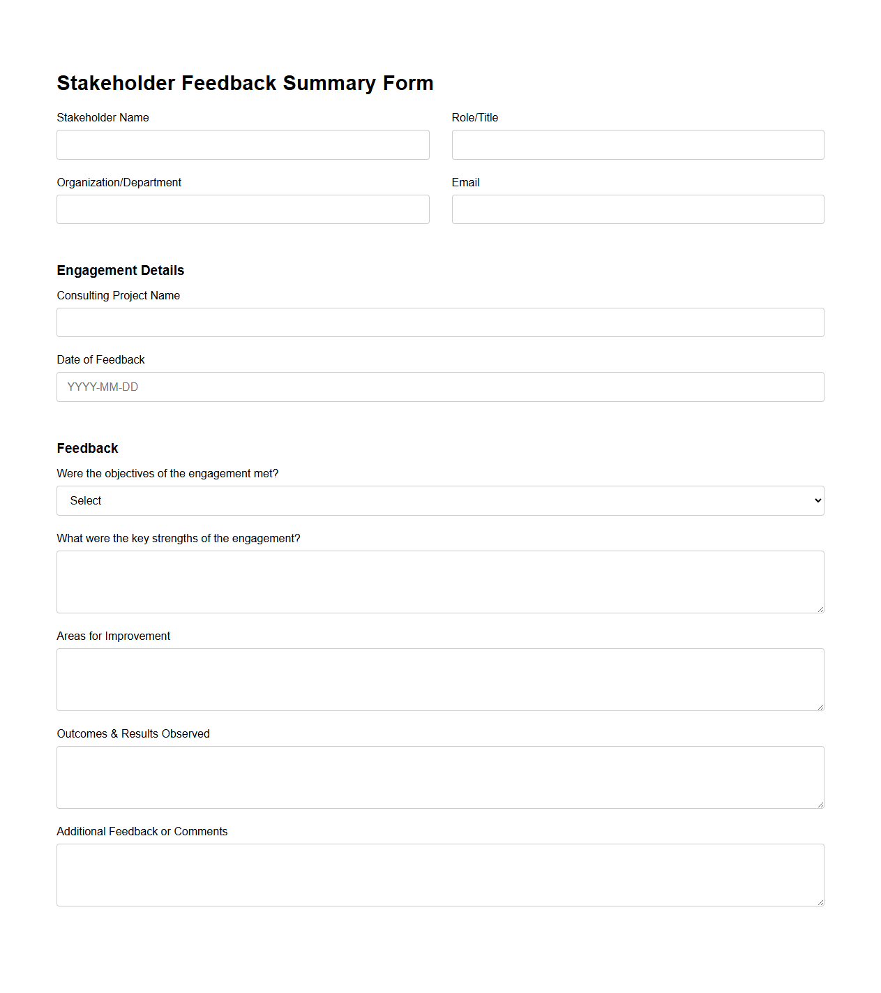 Stakeholder Feedback Summary Form for Consulting Engagements