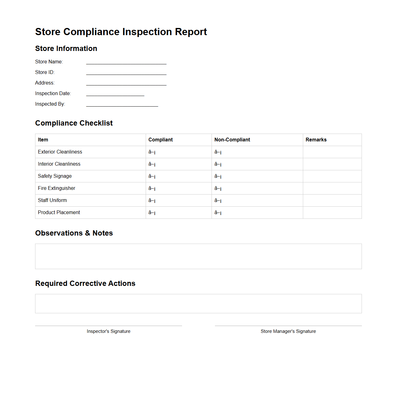 Store Compliance Inspection Report