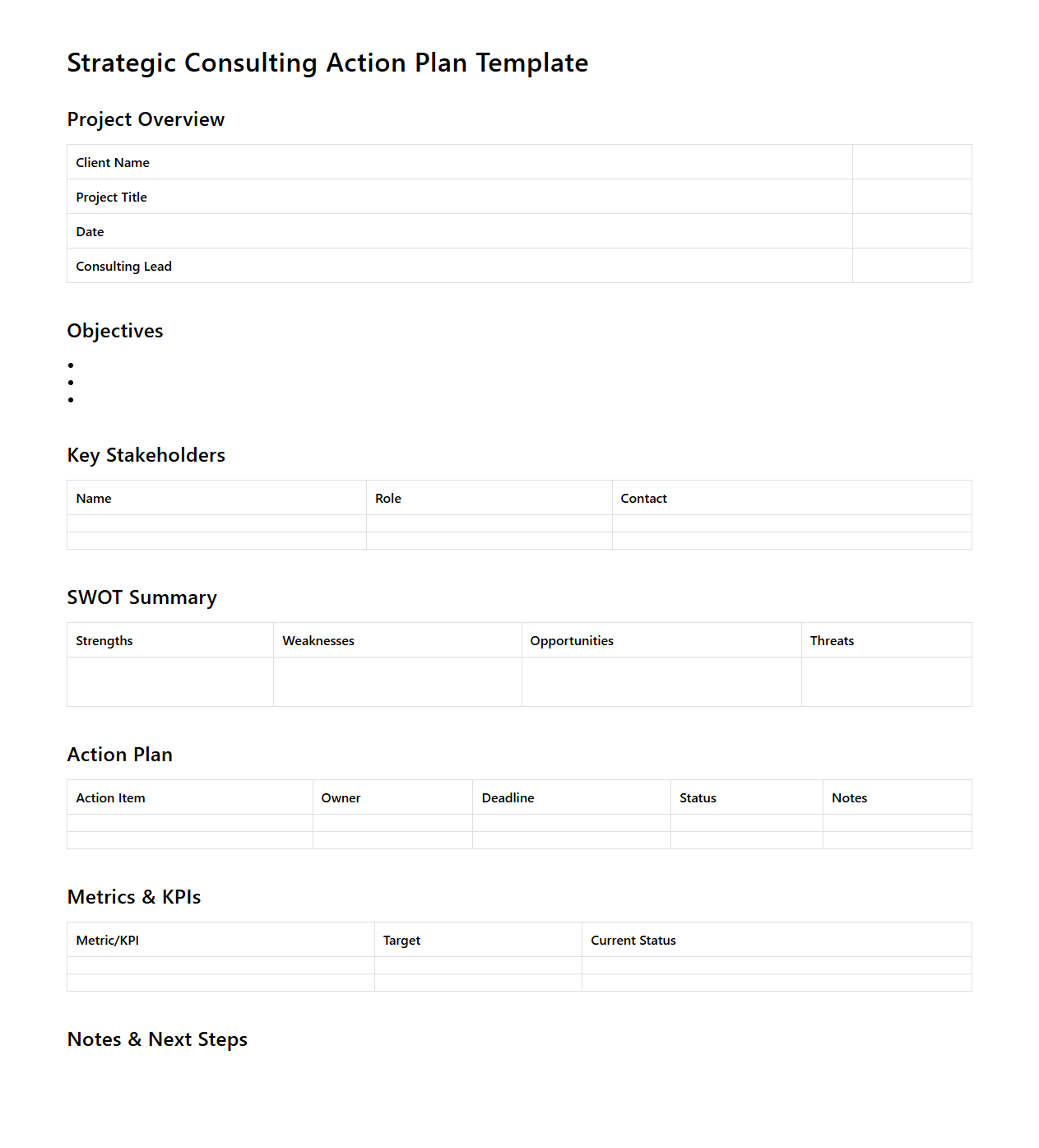 Strategic Consulting Action Plan Template