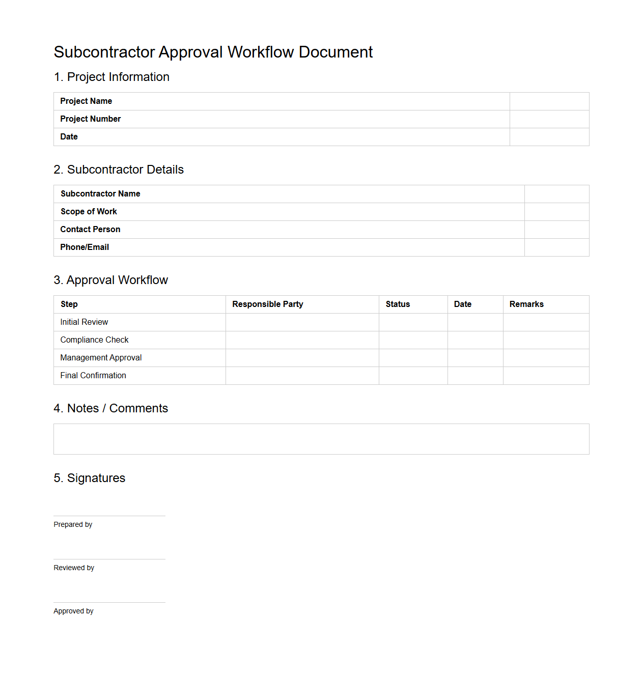 Subcontractor Approval Workflow Document