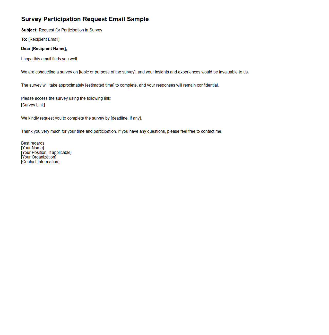 Survey Participation Request Email Format