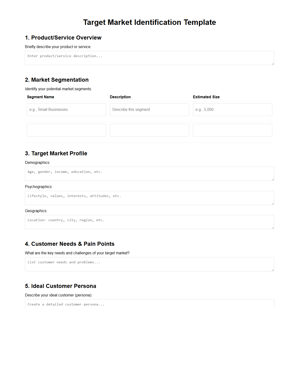 Target Market Identification Template