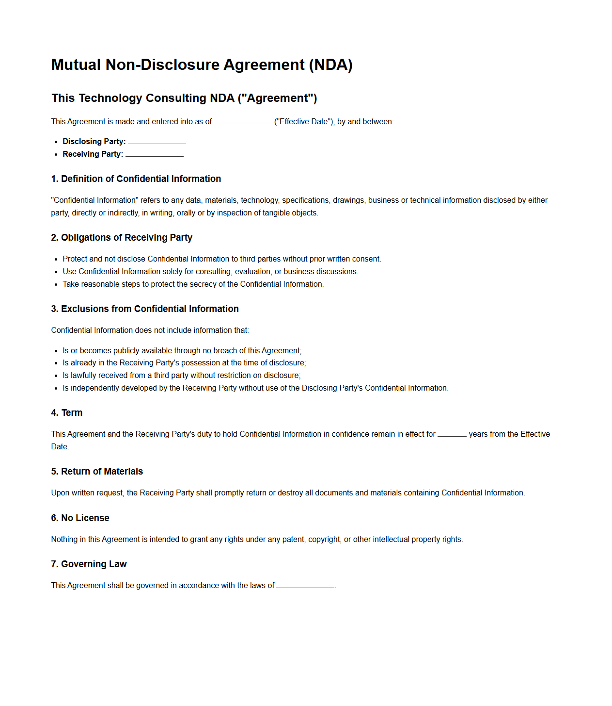 Technology Consulting NDA Sample