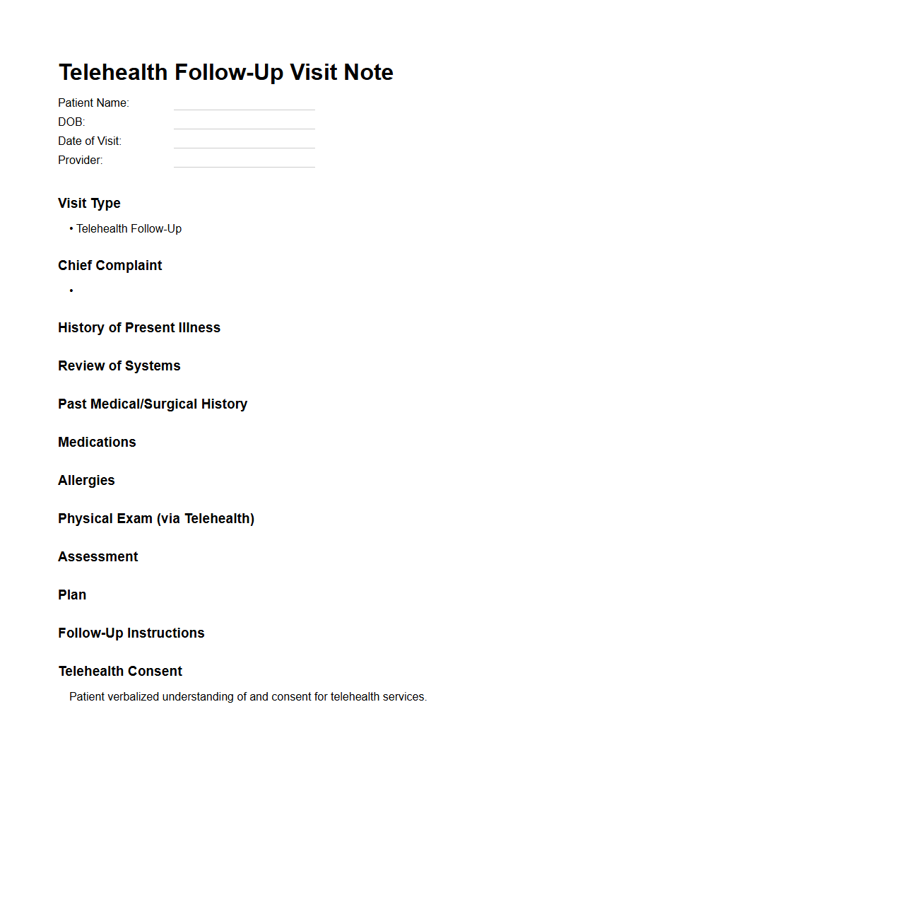 Telehealth Follow-Up Visit Note Example