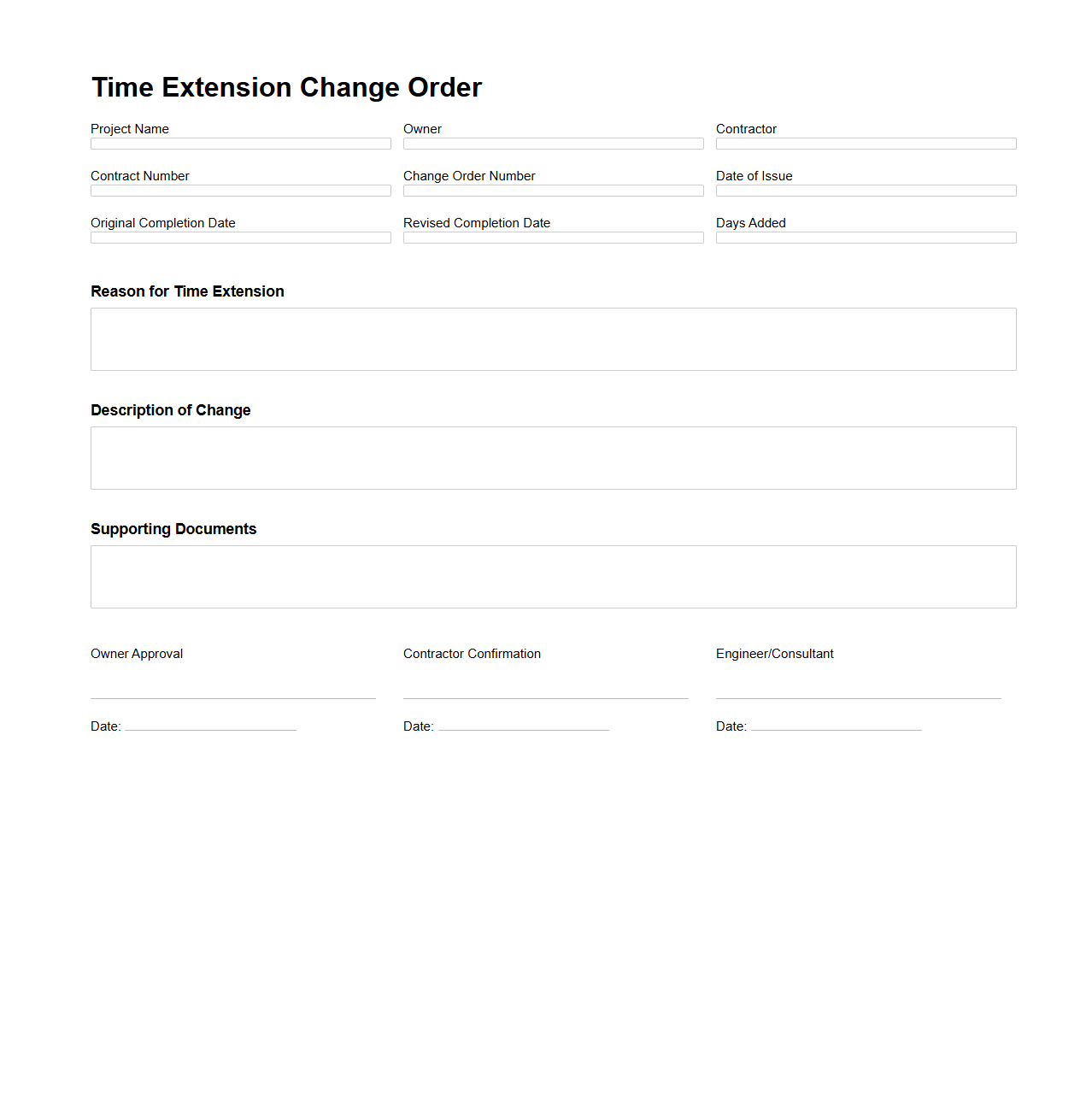 Time Extension Change Order Document