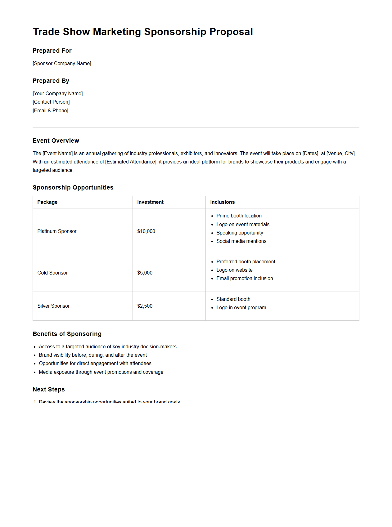 Trade Show Marketing Sponsorship Proposal Example
