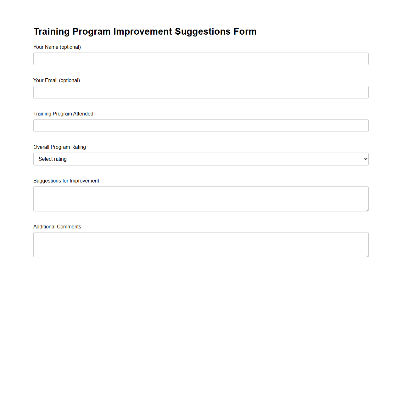 Training Program Improvement Suggestions Form
