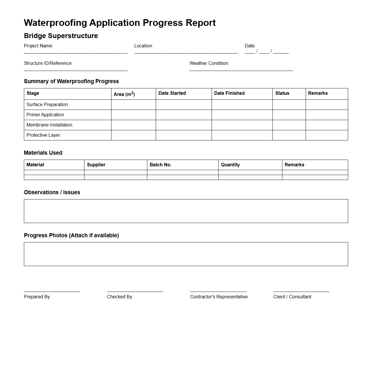 Waterproofing Application Progress Report for Bridge Superstructure