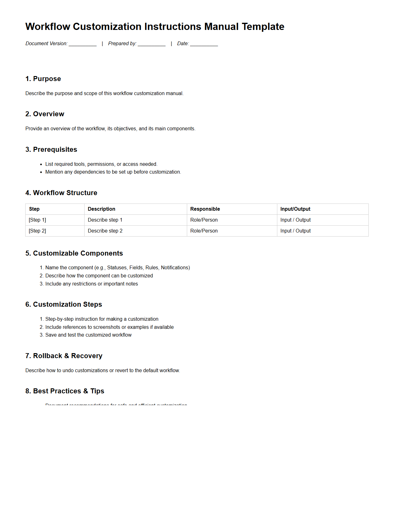Workflow Customization Instructions Manual Template