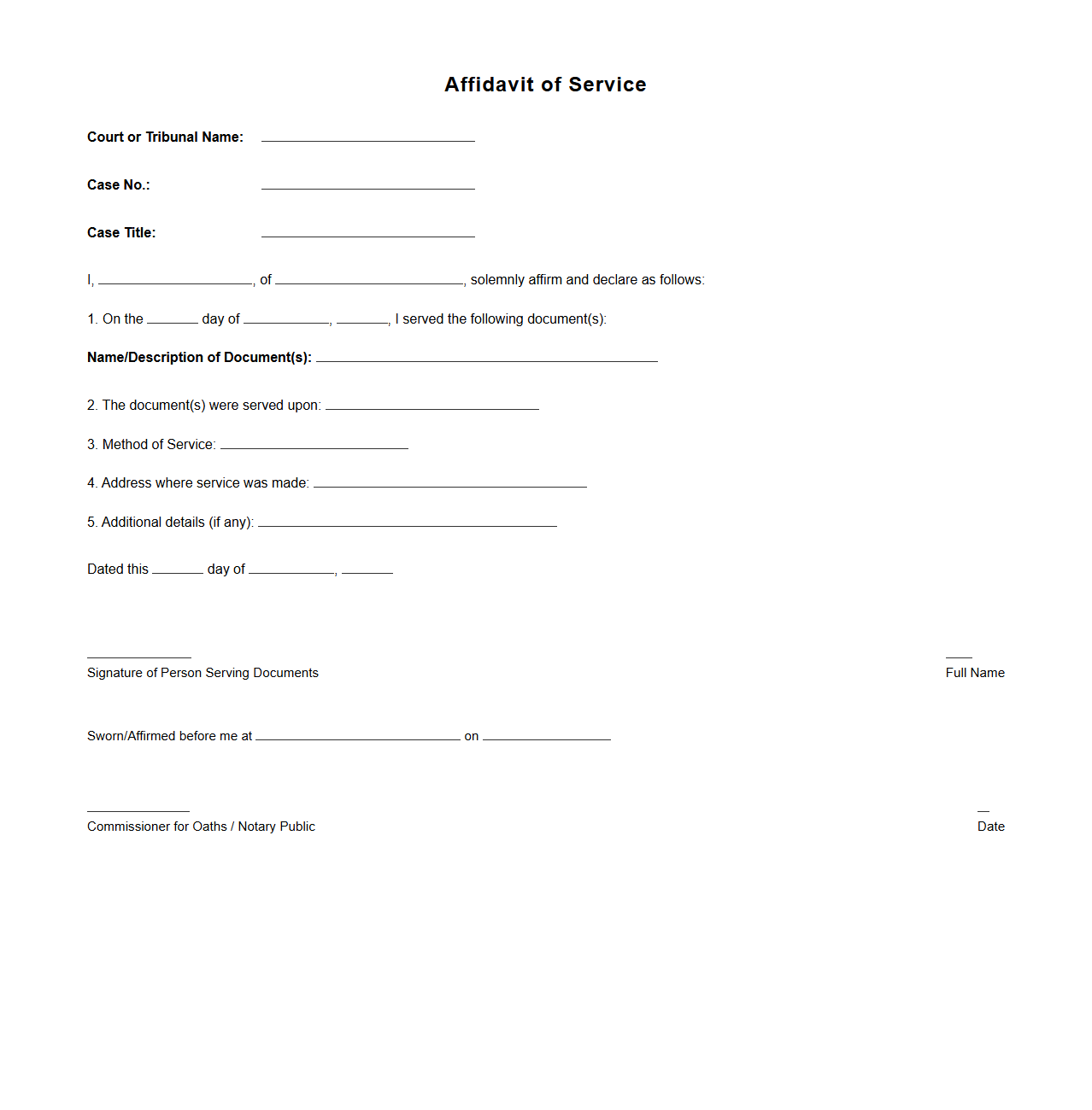 Affidavit of Service for Legal Submission