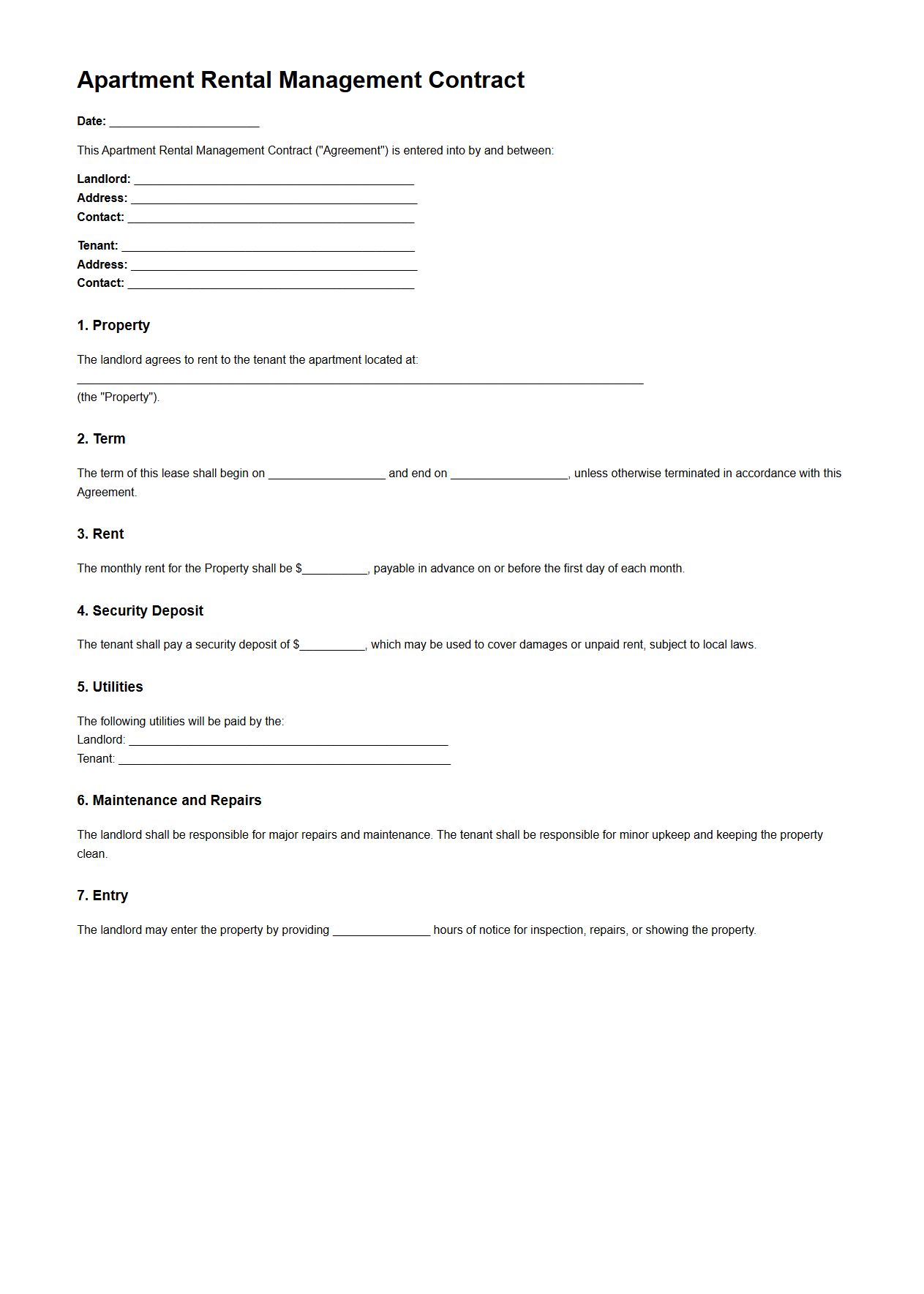 Apartment Rental Management Contract Sample
